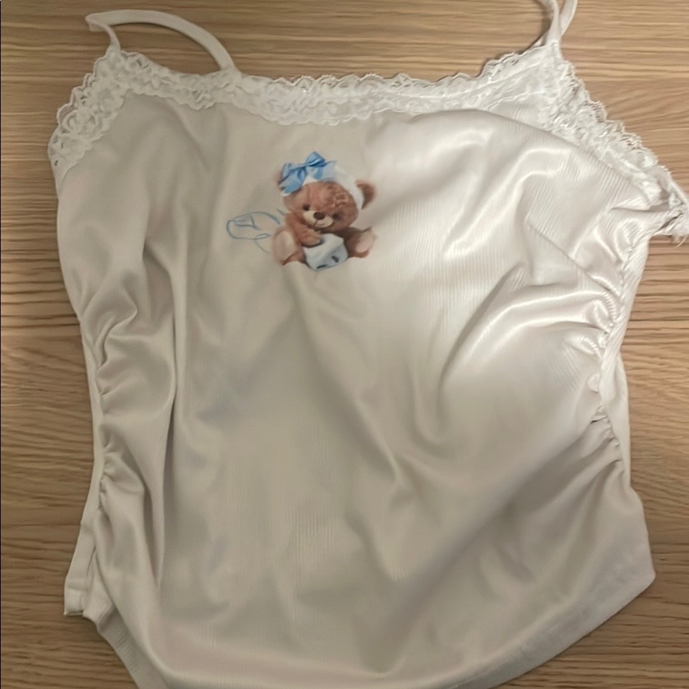 SHEIN White Tank Top with Teddy Bear Design
